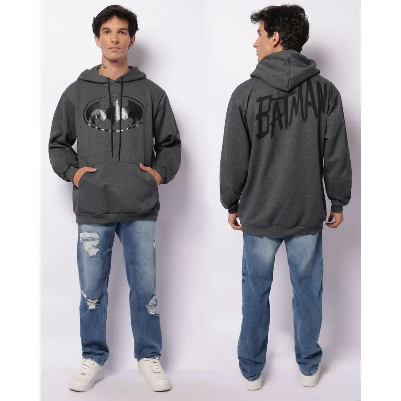 Blusão Moletom Masculino Peluciado DC Estampa Batman Cinza GG