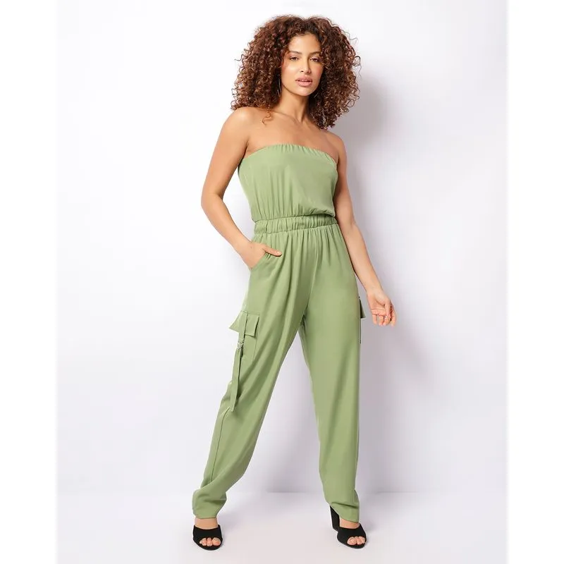 Macacão Feminino Bolso Cargo Tomara Que Caia Verde G