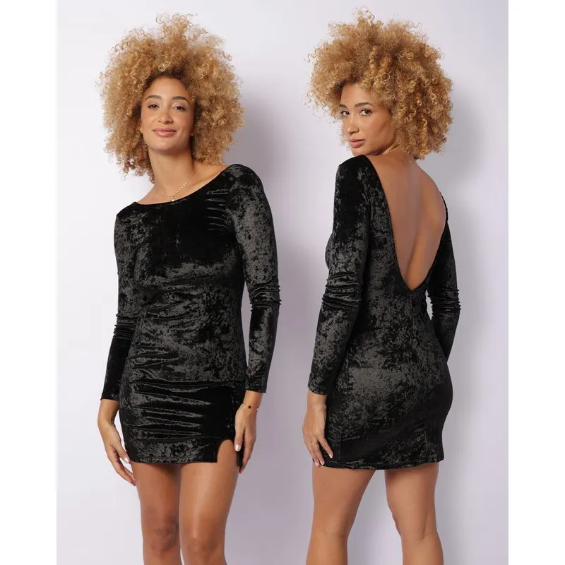 Vestido Feminino Curto Veludo Decote Nas Costas Preto M