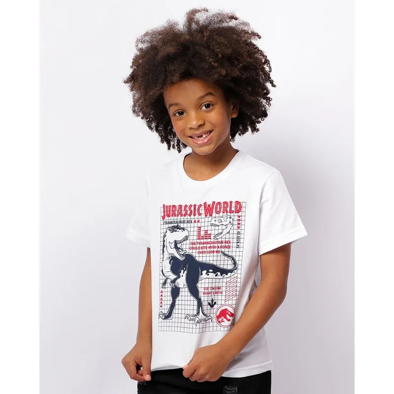 Camiseta Infantil Estampa Dinossauros Manga Curta Branca 8