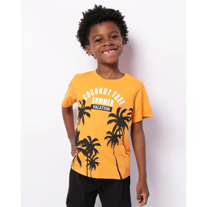 Camiseta Infantil Estampa Coqueiros Manga Curta Laranja 4