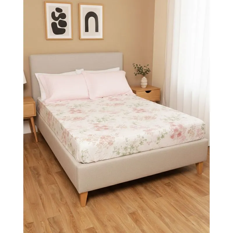 Lençol Avulso Queen Andreza Com Elástico Estampa Floral Branco UN