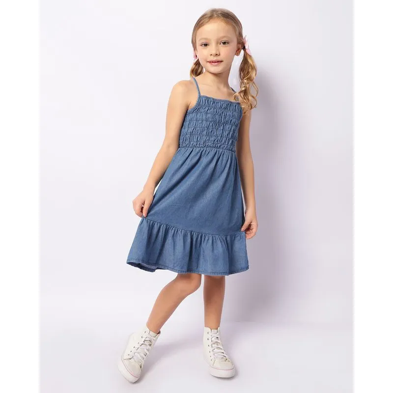Vestido Infantil Liocel Curto Lastex Alças Cruzadas Azul 8