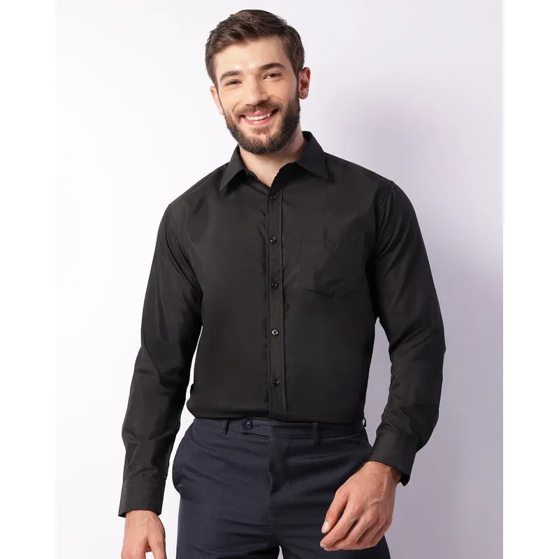Camisa Masculina Social Manga Longa Com Bolso Preta 4