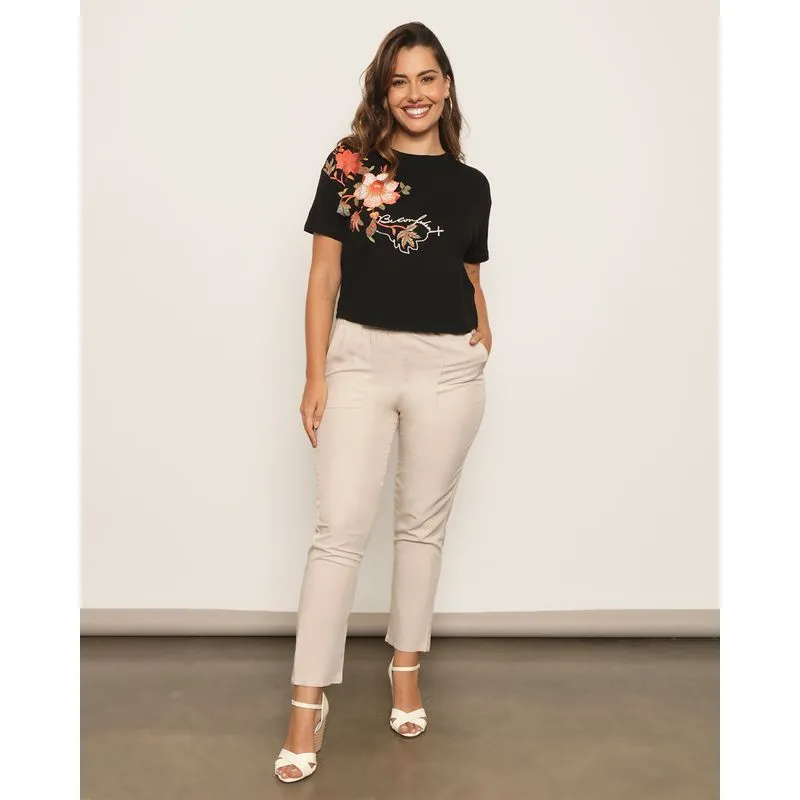 Calça Feminina Berry & Co. Clochard Viscolinho Bege P