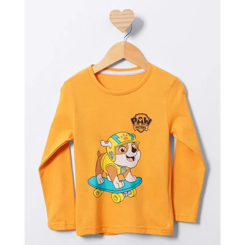 Camiseta Bebê Patrulha Canina Rubblle Manga Longa Mostarda 1