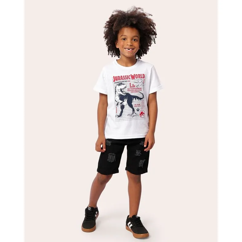 Bermuda Jeans Infantil Reta Com Destroyed Preta 4