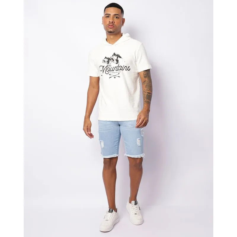 Bermuda Jeans Masculina Reta Com Destroyed Azul 44