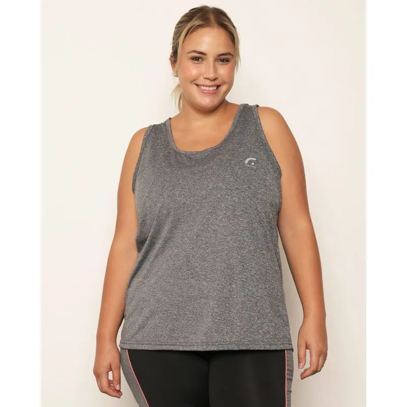 Regata Plus Size Feminina Fitness Fitter Básica Cinza G1
