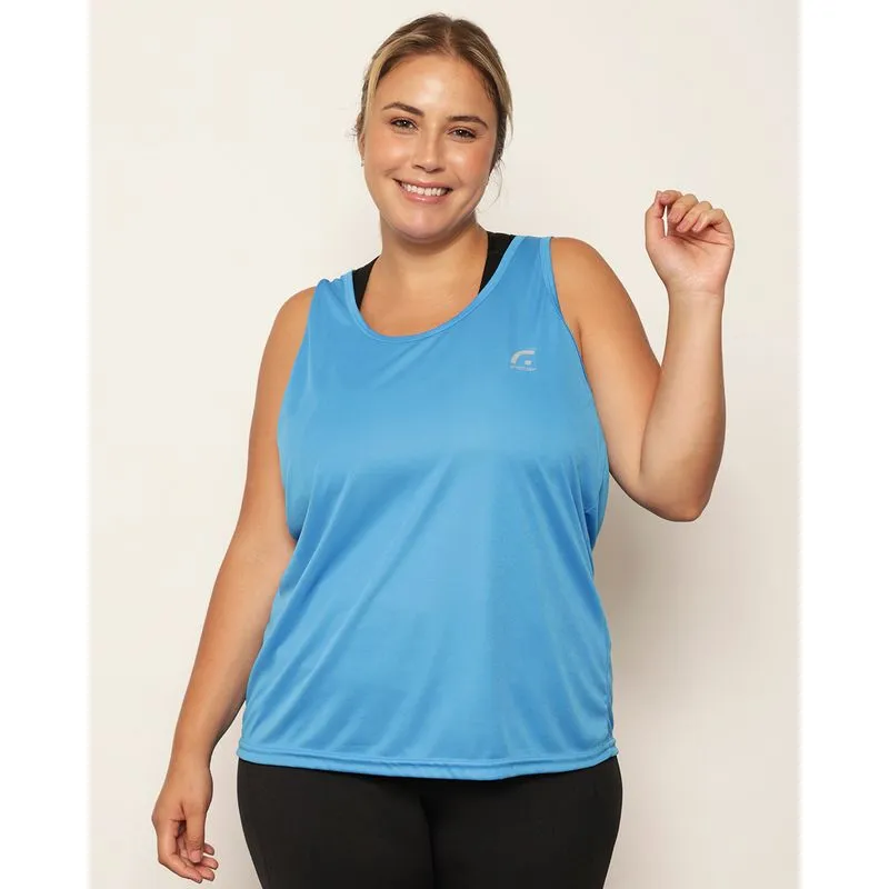 Regata Plus Size Feminina Fitness Fitter Básica Azul G3