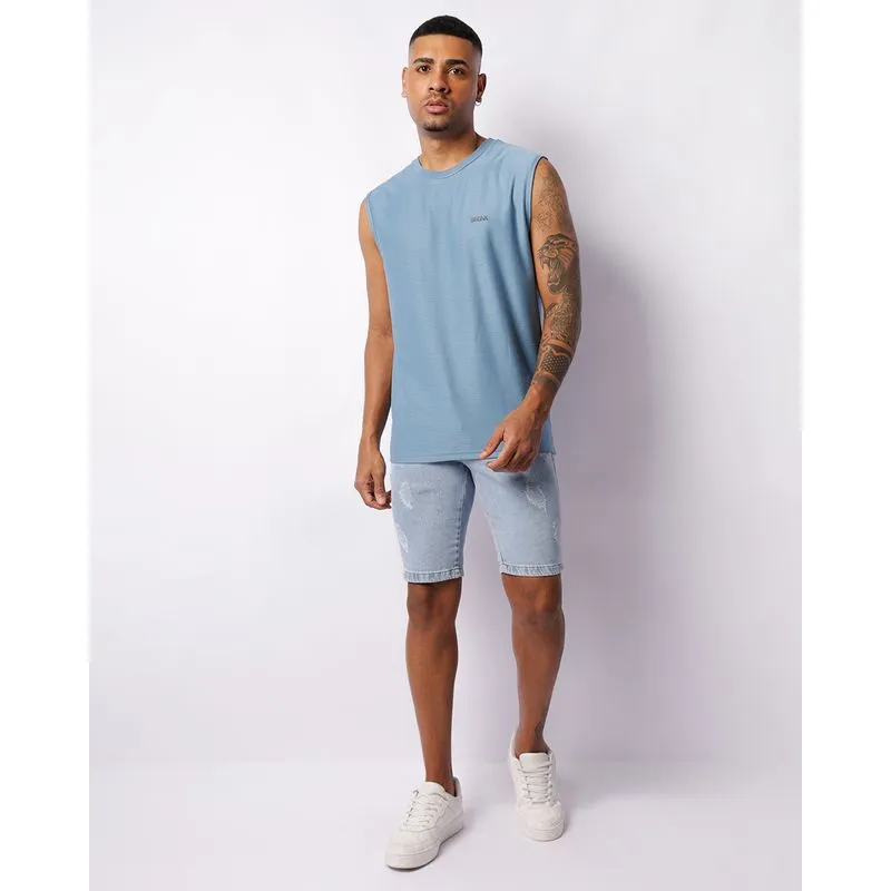 Bermuda Jeans Masculina Reta Com Puídos Azul 36