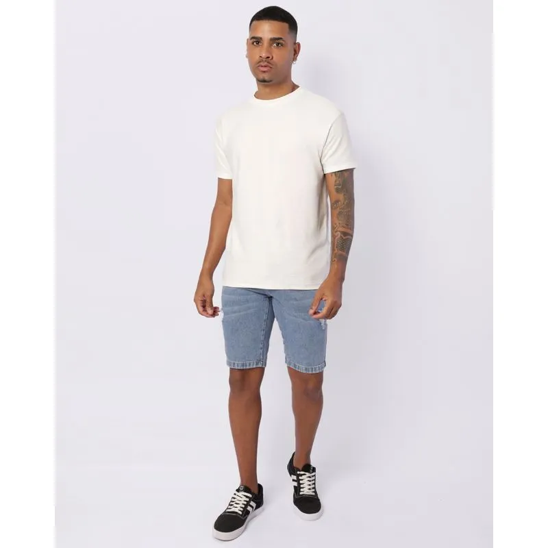 Bermuda Jeans Masculina Reta Com Destroyeds Azul 46