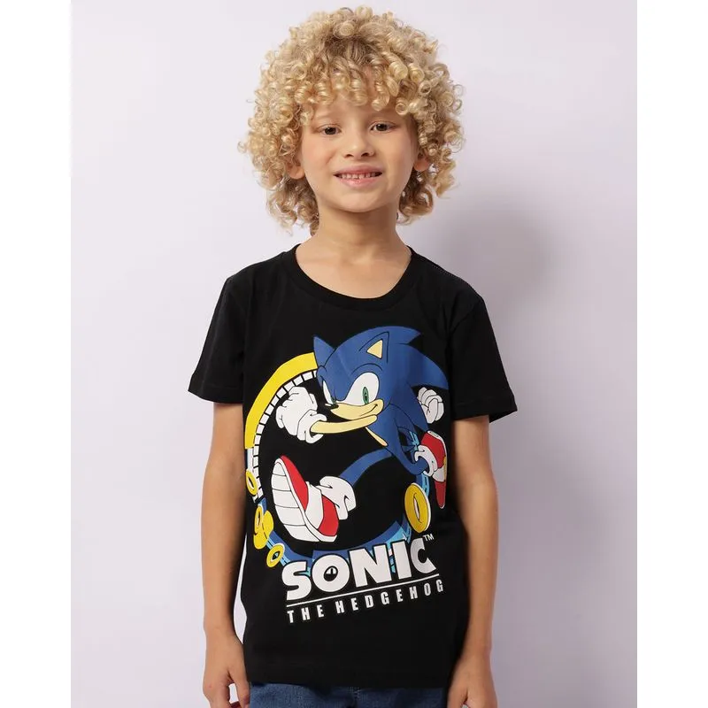 Camiseta Infantil Estampa Sonic Manga Curta Preta 8