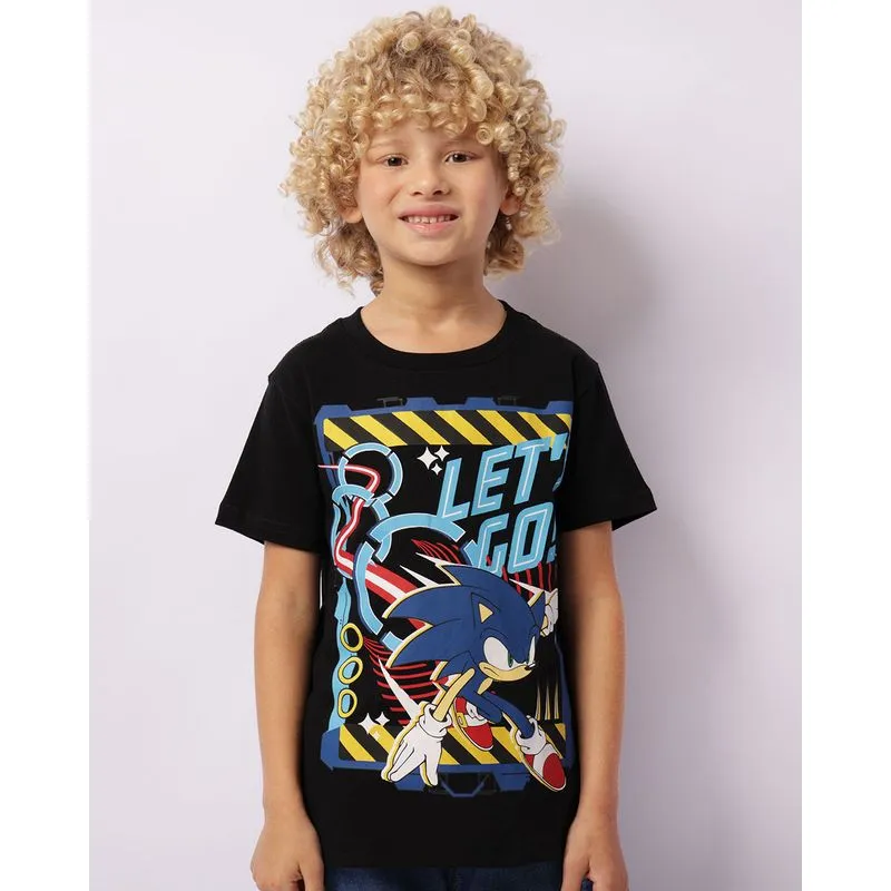 Camiseta Infantil Estampa Sonic Manga Curta Preta 8