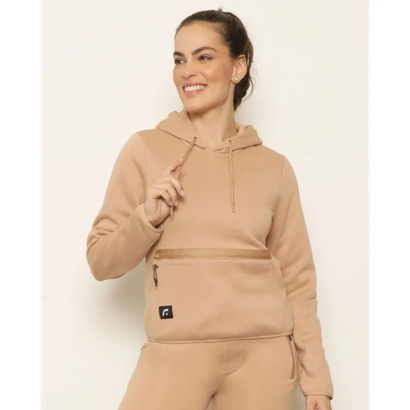 Blusão Moletom Feminino Peluciado Fitter Fitness Com Capuz Bege P
