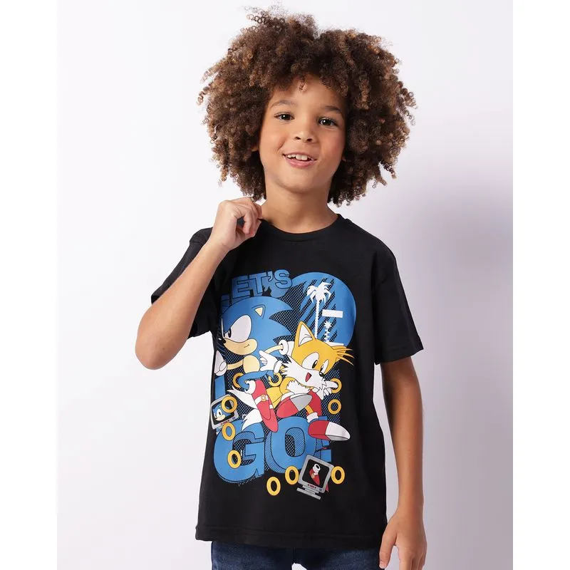 Camiseta Infantil Sonic Manga Curta Preta 8