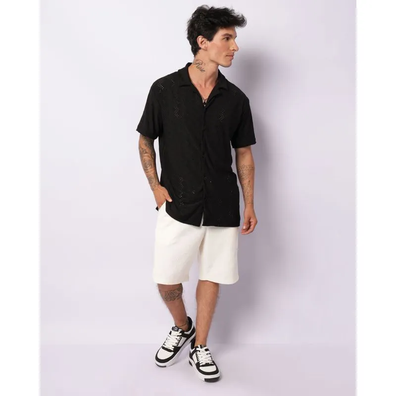 Bermuda Masculina Reta Crochê Off White P