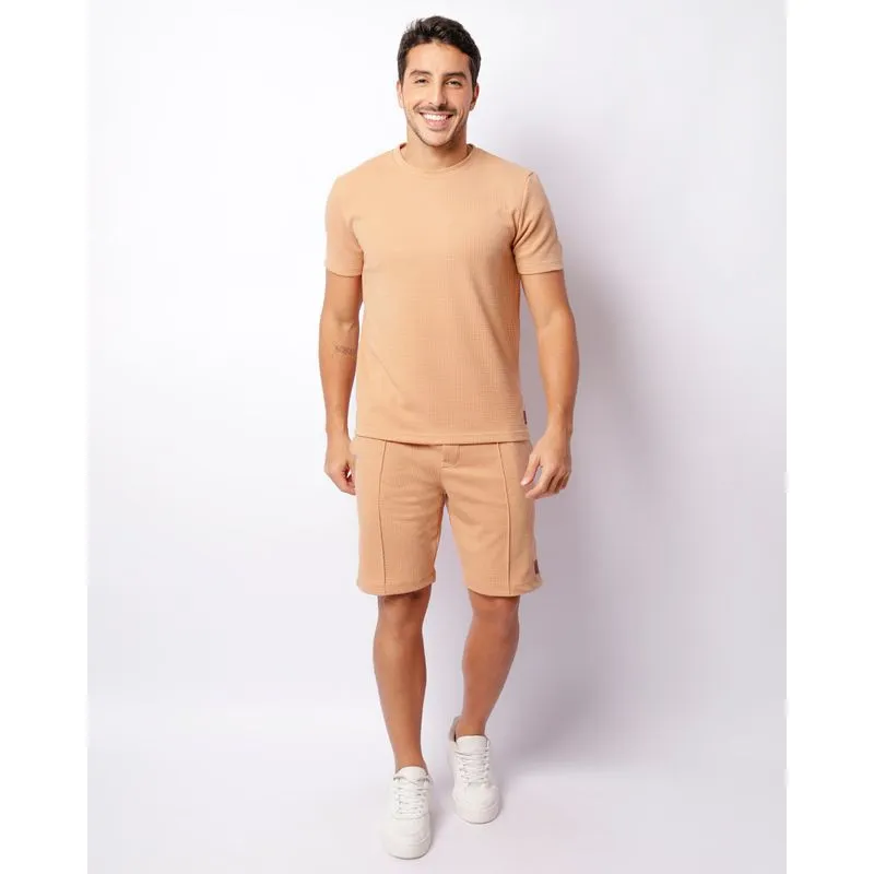 Bermuda Masculina Texturizada Reta Com Bolsos Bege GG