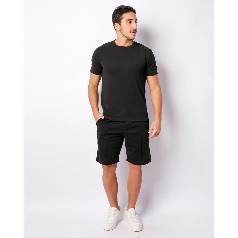 Bermuda Masculina Texturizada Reta Com Bolsos Preta G