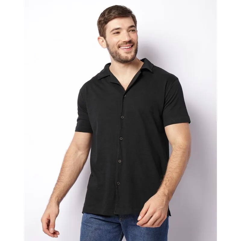 Camisa Masculina Com Botões Manga Curta Preta M