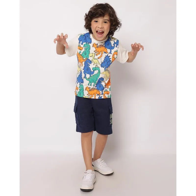 Bermuda Infantil Cargo Moletinho Estampa Dino Marinho 6