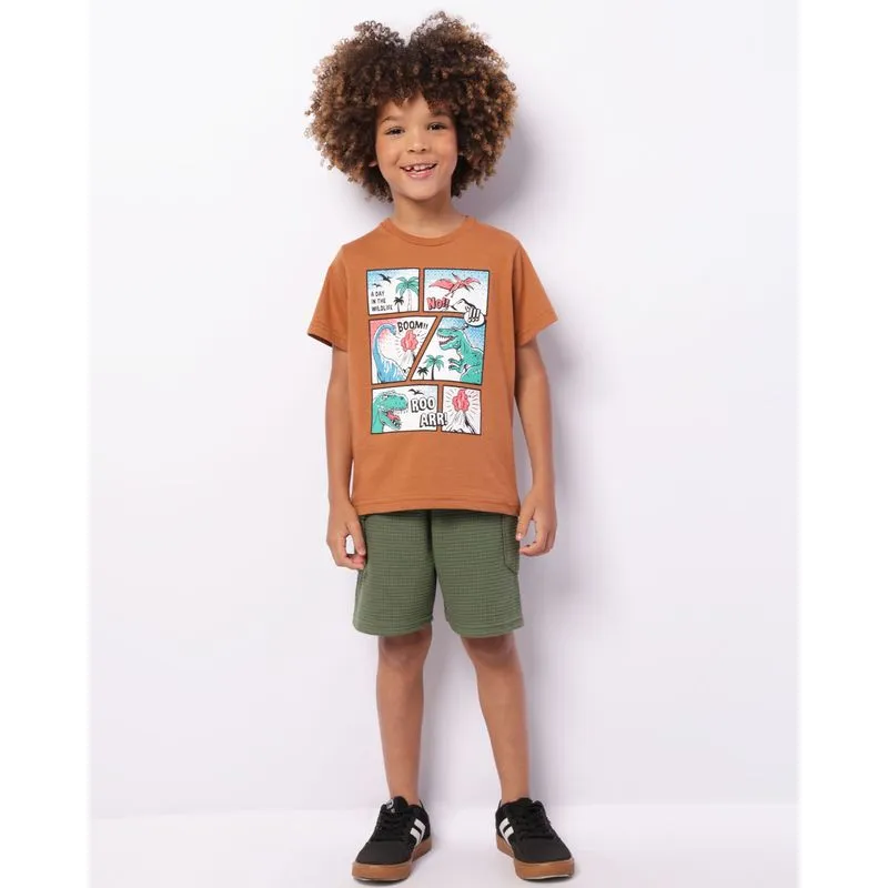 Bermuda Infantil Moletinho Textura Waffle Bolso Cargo Verde 6