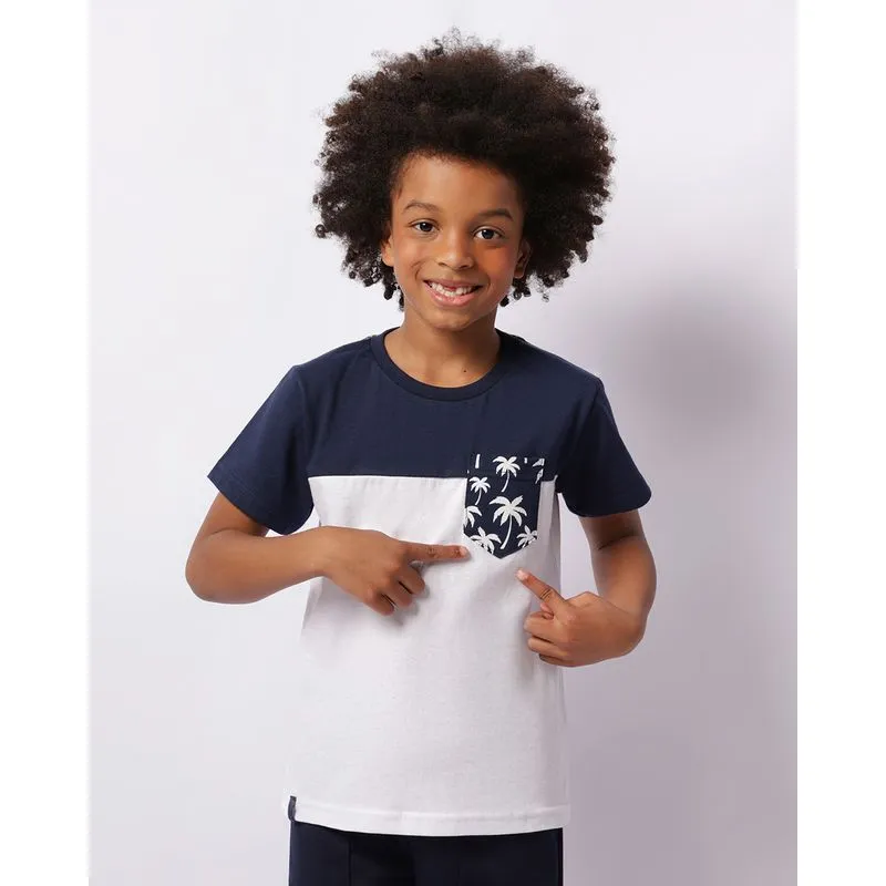 Camiseta Infantil Estampa Tropical Com Bolso Manga Curta Branca 8