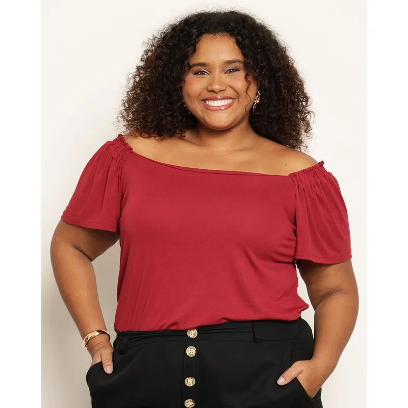 Blusa Plus Size Feminina Viscose Decote Quadrado Manga Curta Vermelha G1