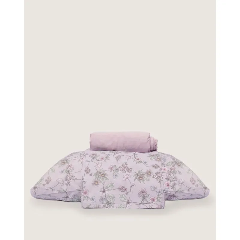 Jogo De Cama Solteiro 3 Peças Algodão Andreza Estampa Floral Lilás UN