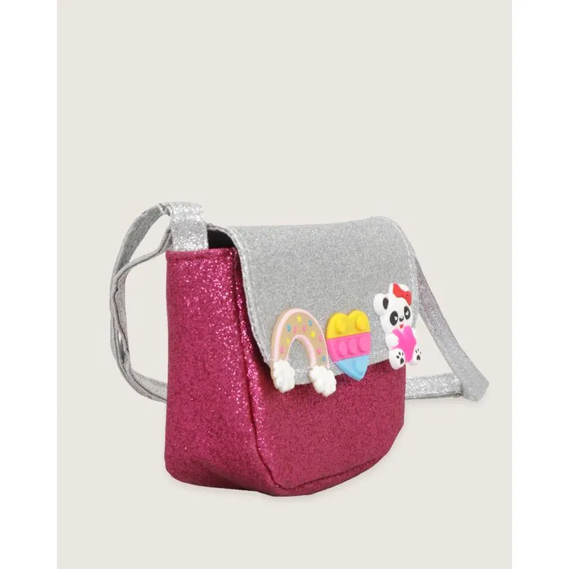 Bolsa Infantil Glitter Com Aplicação Rosa UN