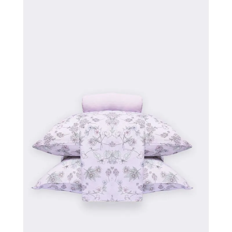 Jogo De Cama Casal 4 Peças Algodão Andreza Floral Lilás UN