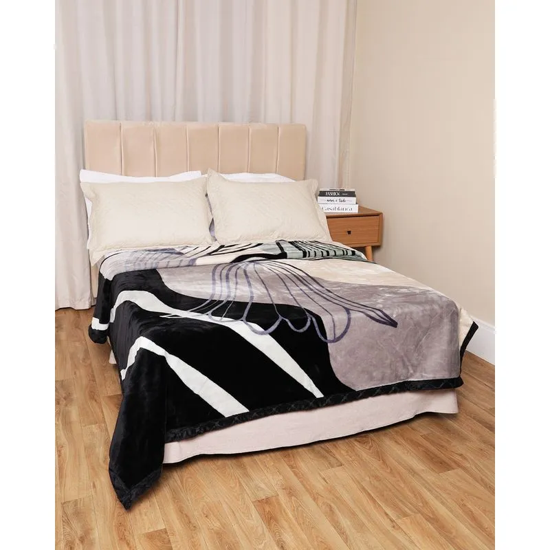 Cobertor Casal Jolitex Raschel Plus 180cm x 220cm Floral Preto UN