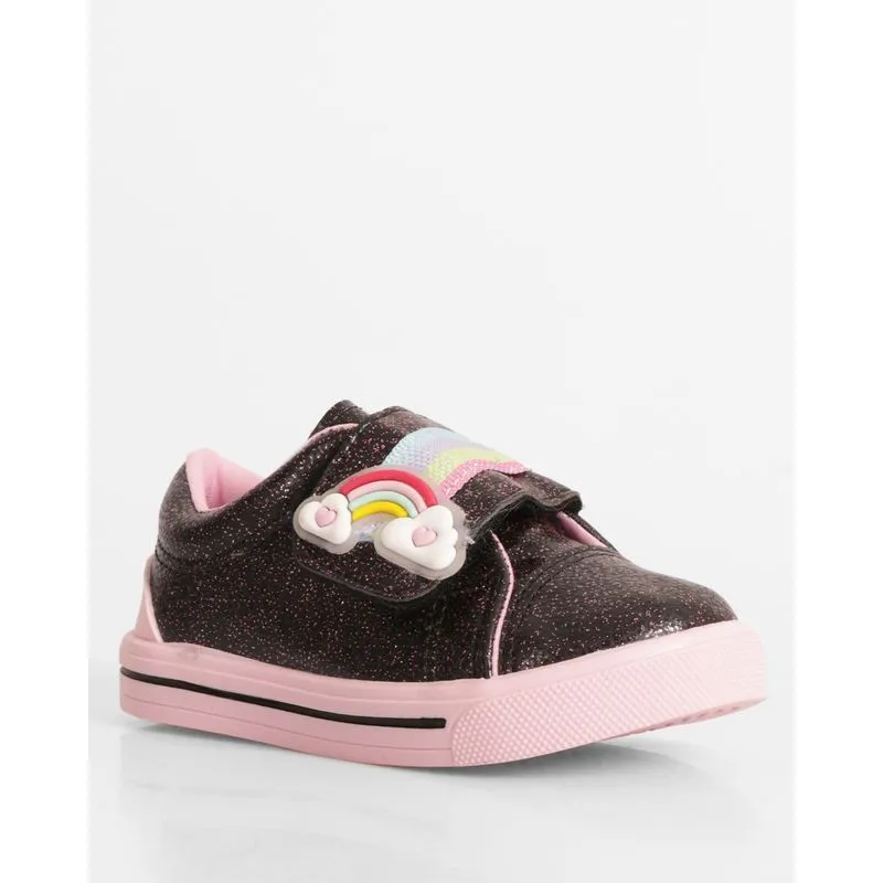 Tênis Bebê Com Aplique De Arco Iris Com Glitter Preto 27