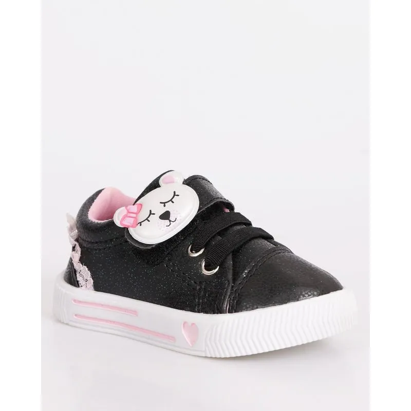 Tênis Bebê Casual Glitter Com Aplicação Preto 27