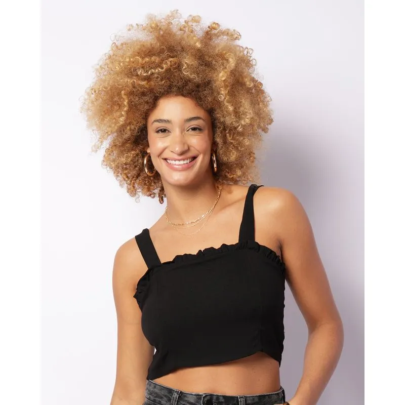 Regata Feminina Cropped Babado Preta P