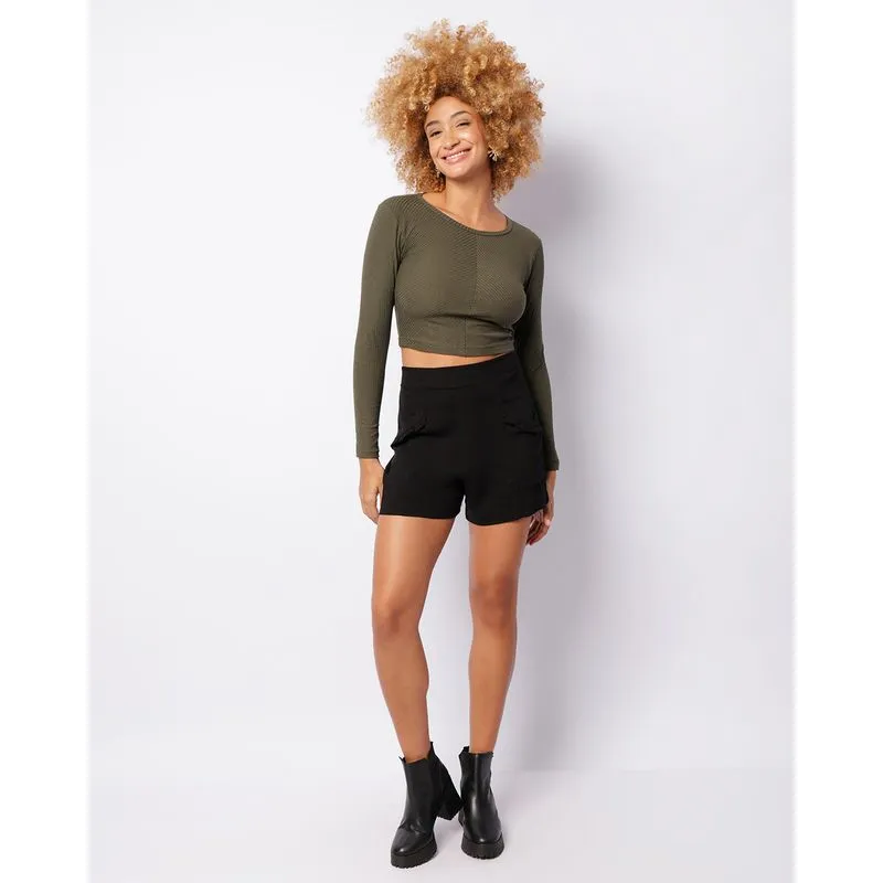 Short Feminino Viscose Com Bolsos Preto M