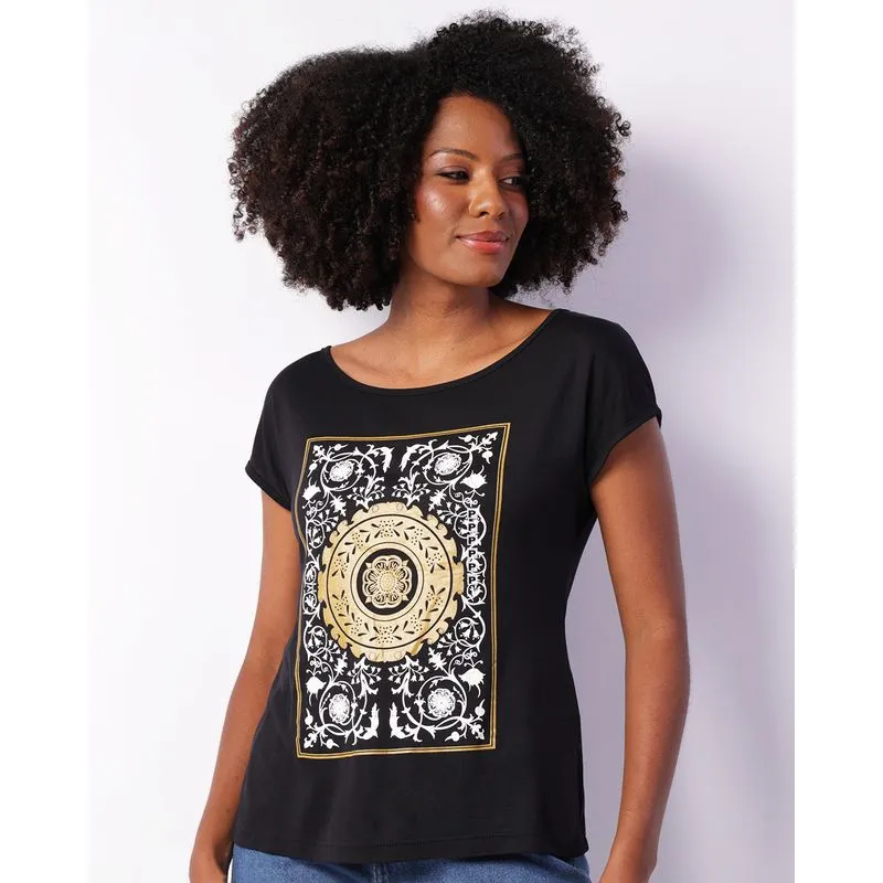 Blusa Feminina Viscose Manga Curta Preta GG