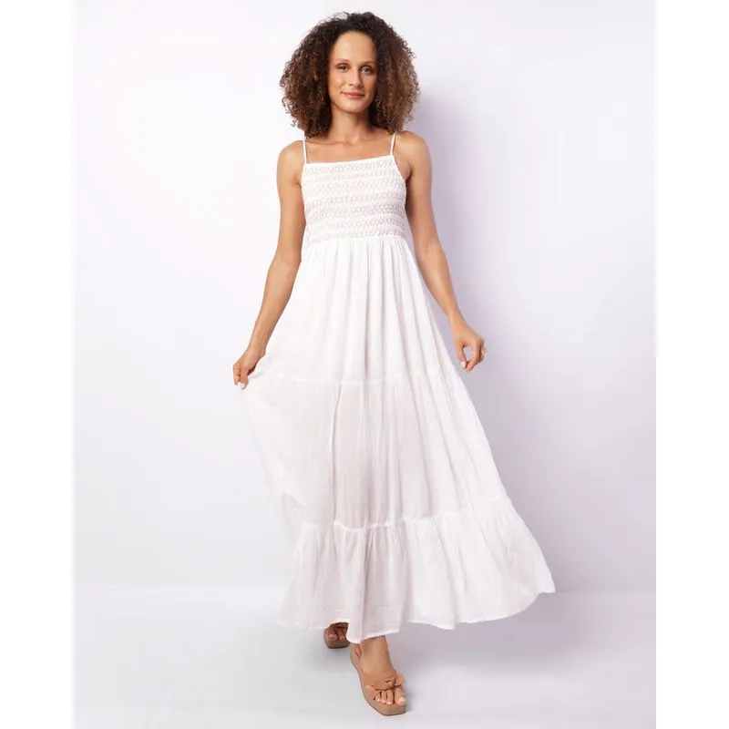 Vestido Feminino Longo Alcinha Lastex Com Fio Lurex Branco M