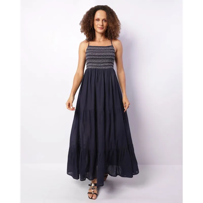 Vestido Feminino Longo Alcinha Lastex Com Fio Lurex Marinho GG