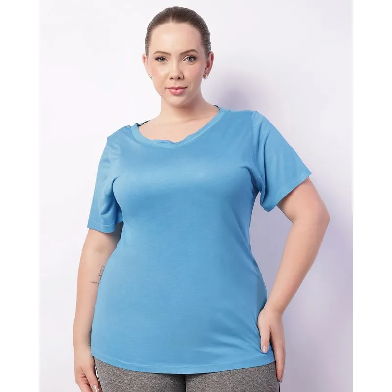Blusa Fitness Plus Size Feminina Manga Curta Fitter Azul G3