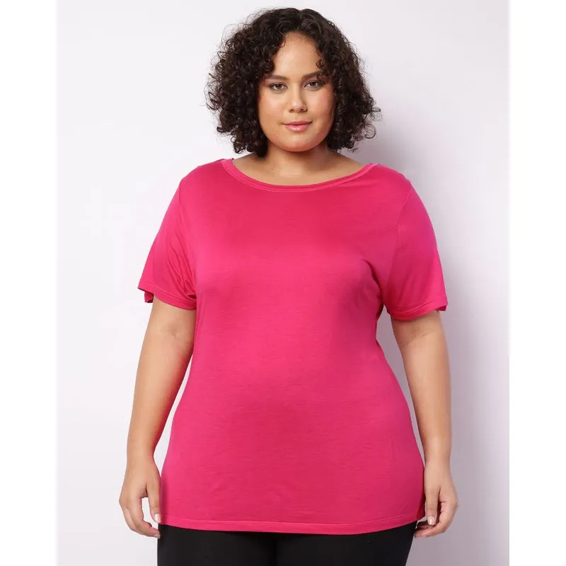 Blusa Fitness Plus Size Feminina Manga Curta Fitter Rosa G1