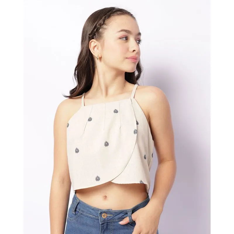 Regata Juvenil Cropped Viscolinho Estampa Folhagem Bege 10
