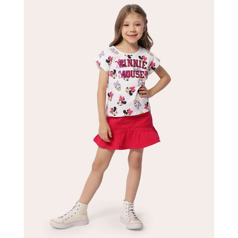 Saia Jeans Infantil Curta Com Babados Rosa 4