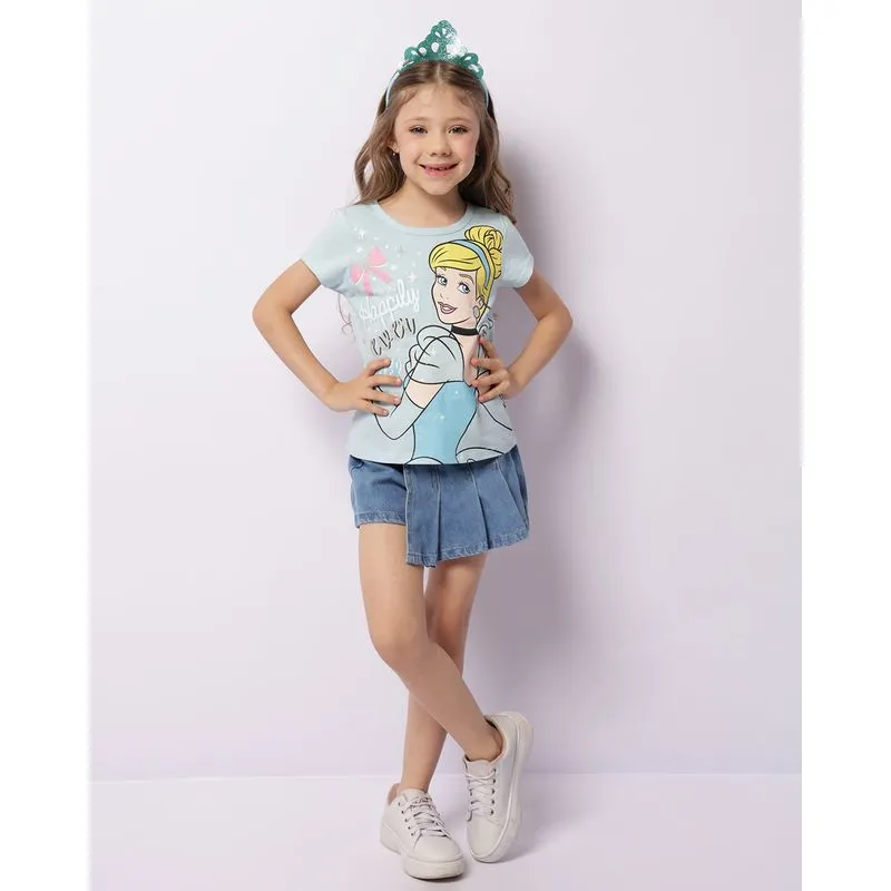 Short Saia Jeans Infantil Curto Com Pregas Azul 4
