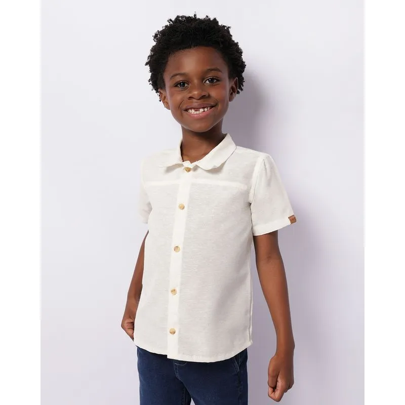 Camisa Infantil Com Botões Manga Curta Bege 4