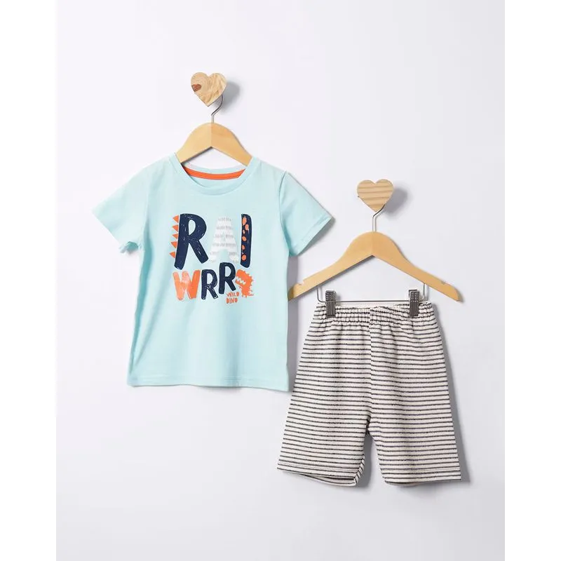 Conjunto Bebê Curto Estampa Dinossauro Azul 1