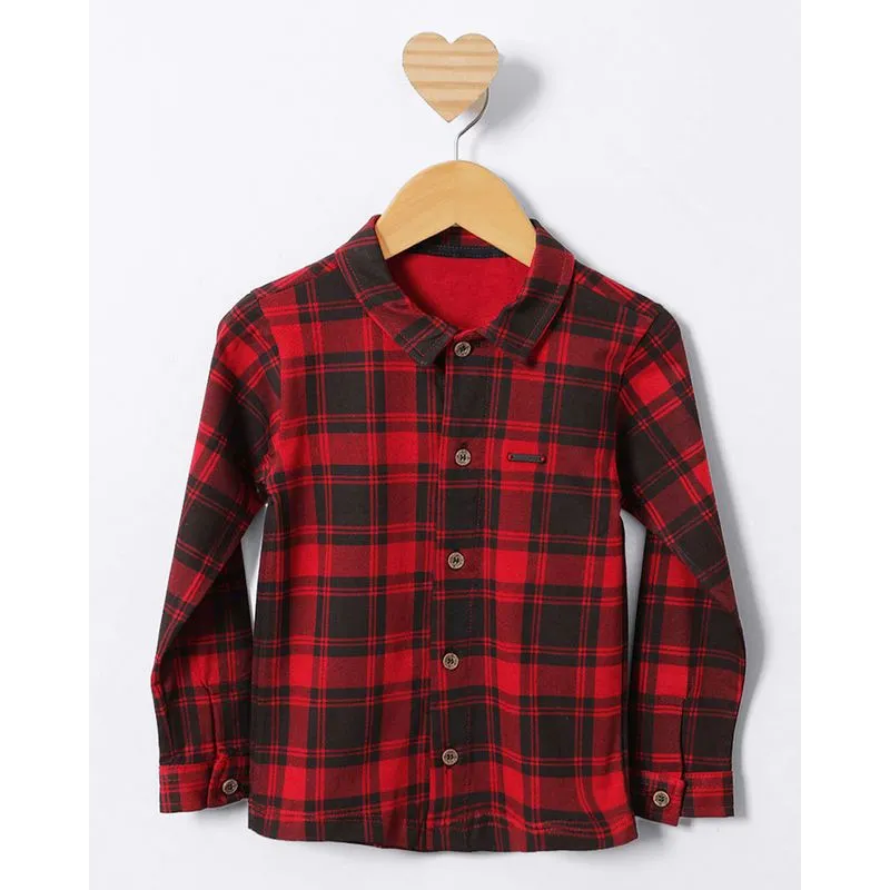 Camisa Bebê Estampa Xadrez Manga Longa Vermelha 2
