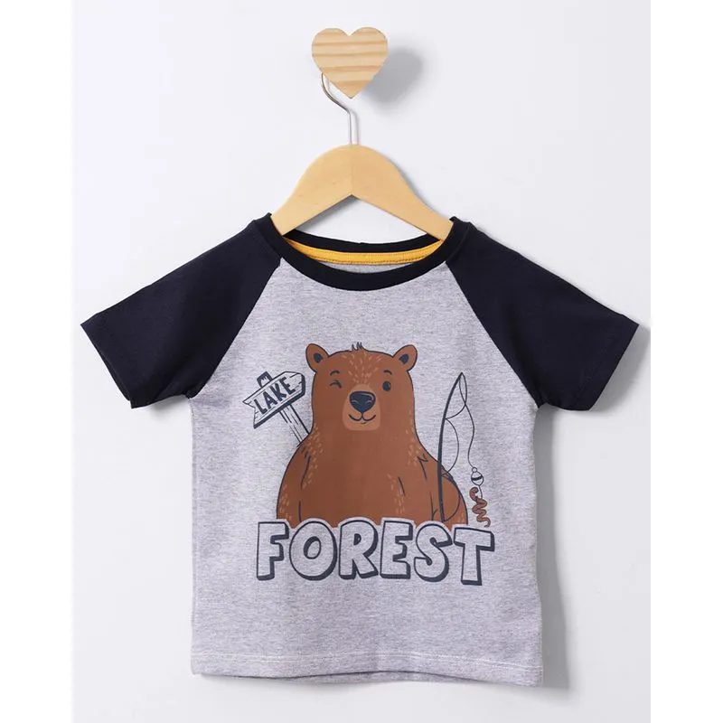 Camiseta Bebê Estampa Urso Manga Curta Raglan Cinza 1