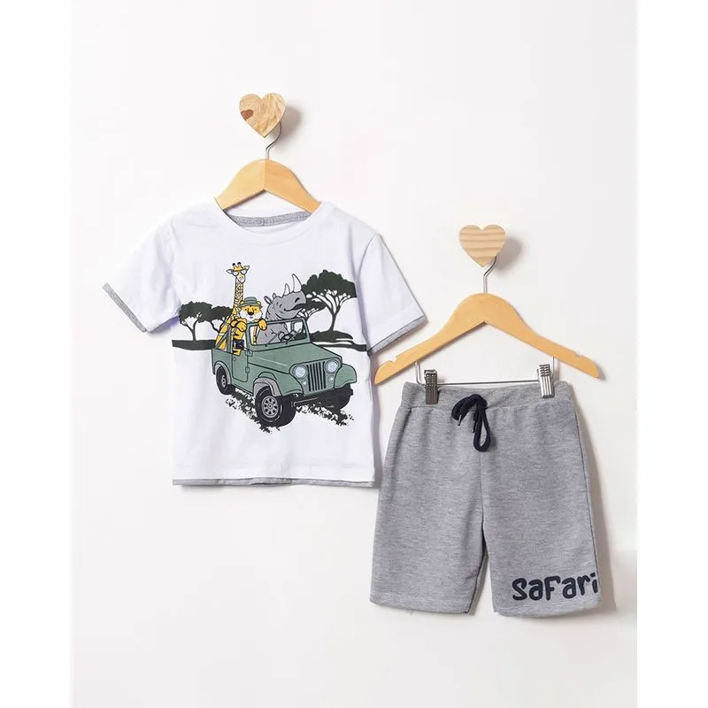 Conjunto Bebê Moletinho Estampa Bichinhos Manga Curta Branca 3