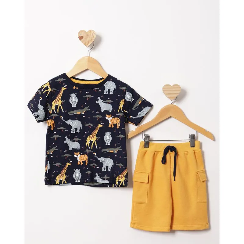 Conjunto Bebê Estampado Animais Manga Curta Marinho 2